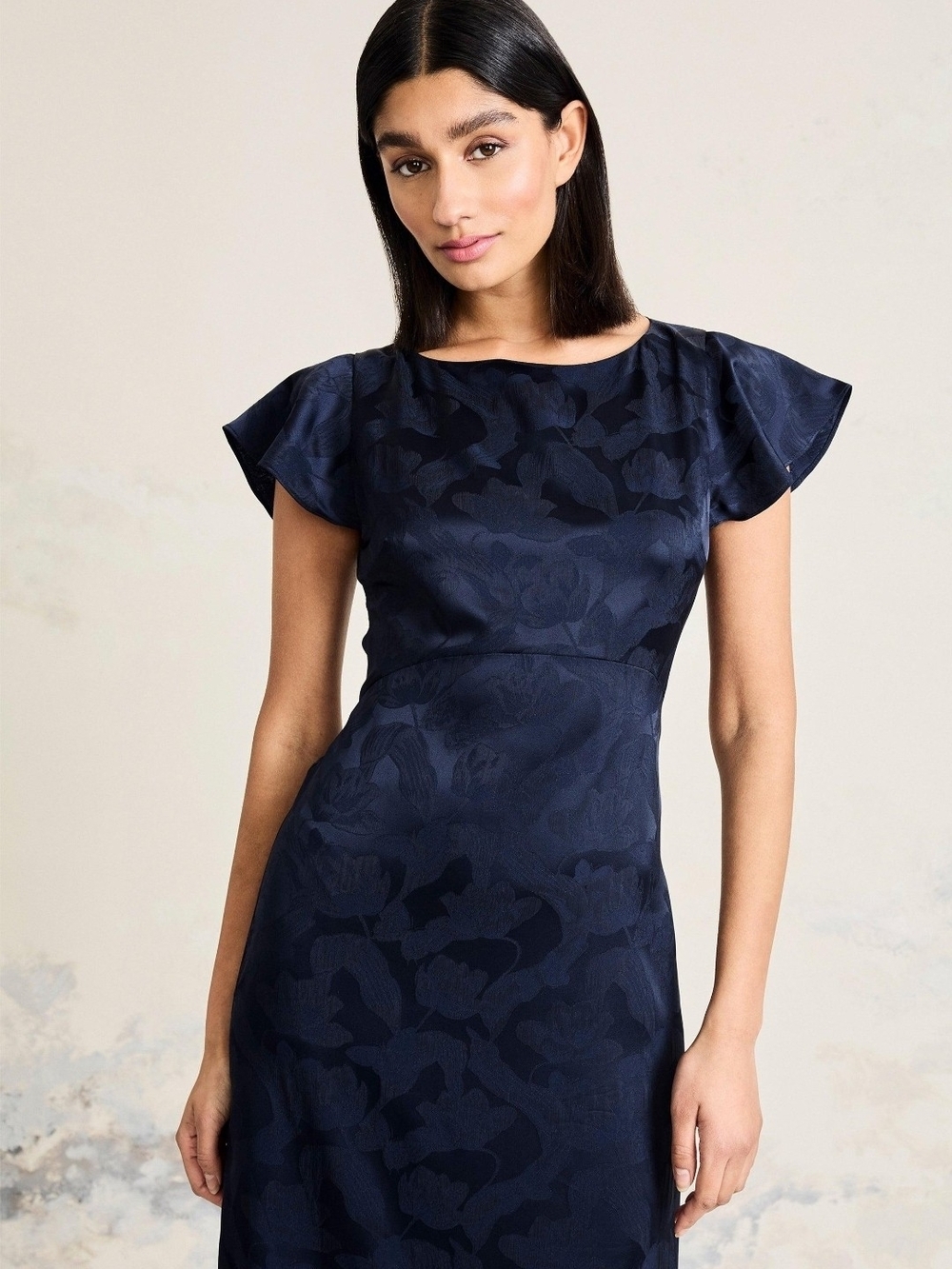 Maggy London Navy Floral Jacquard Midi Dress